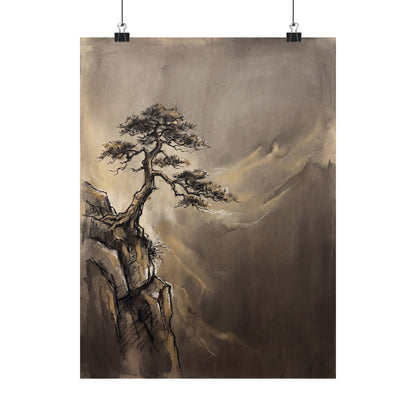 Golden Hour Pine Tree Wall Art Print - Dark Japandi Ma Art Print