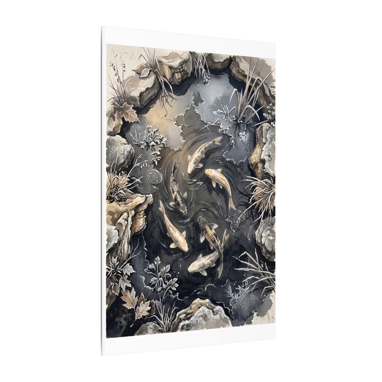 Koi Pond Canvas Art | Winter Japandi Japanese Pattern Art
