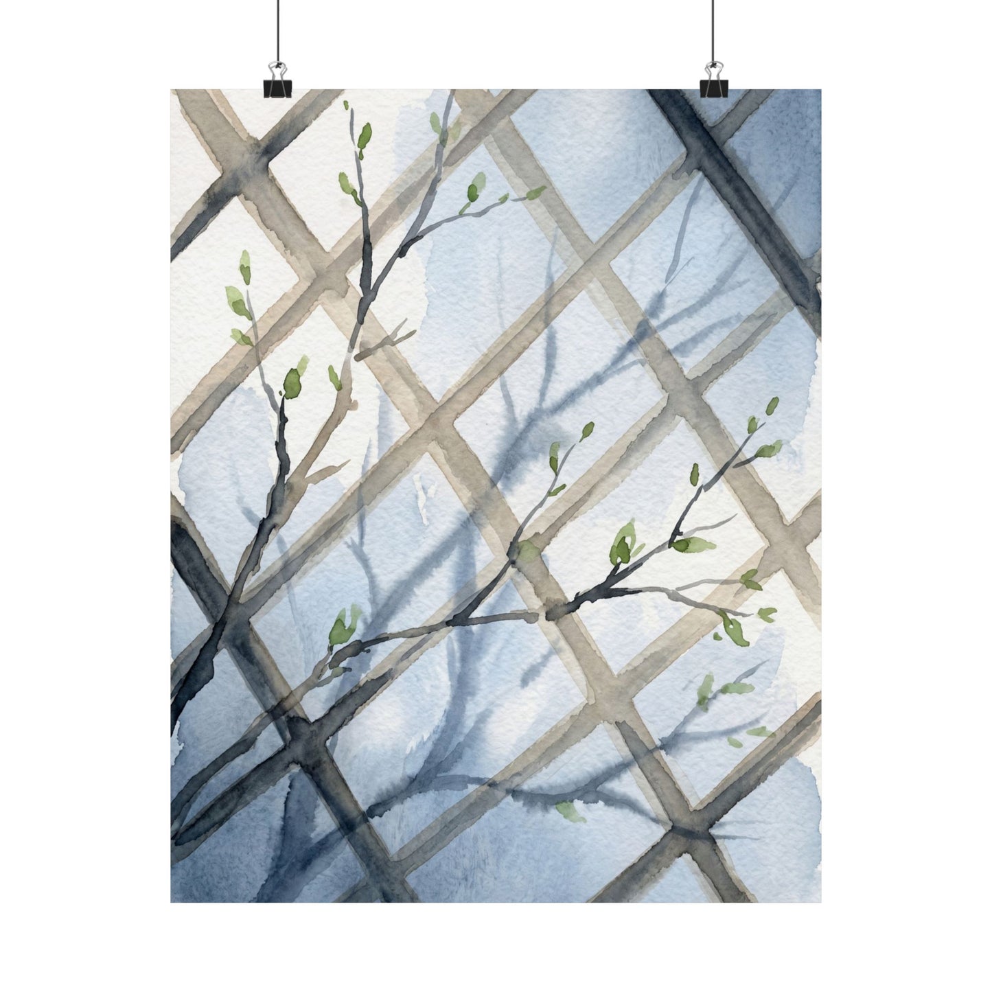 Japandi Shoji Screen in Moonlight | Watercolor Wall Art Print