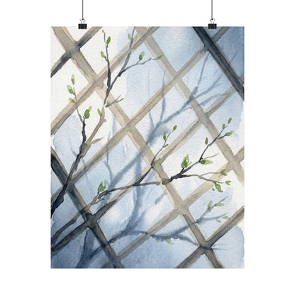 Japandi Shoji Screen in Moonlight | Watercolor Wall Art Print