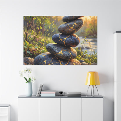 Spring River Stones Gold Repair Canvas Art | Healing Decor