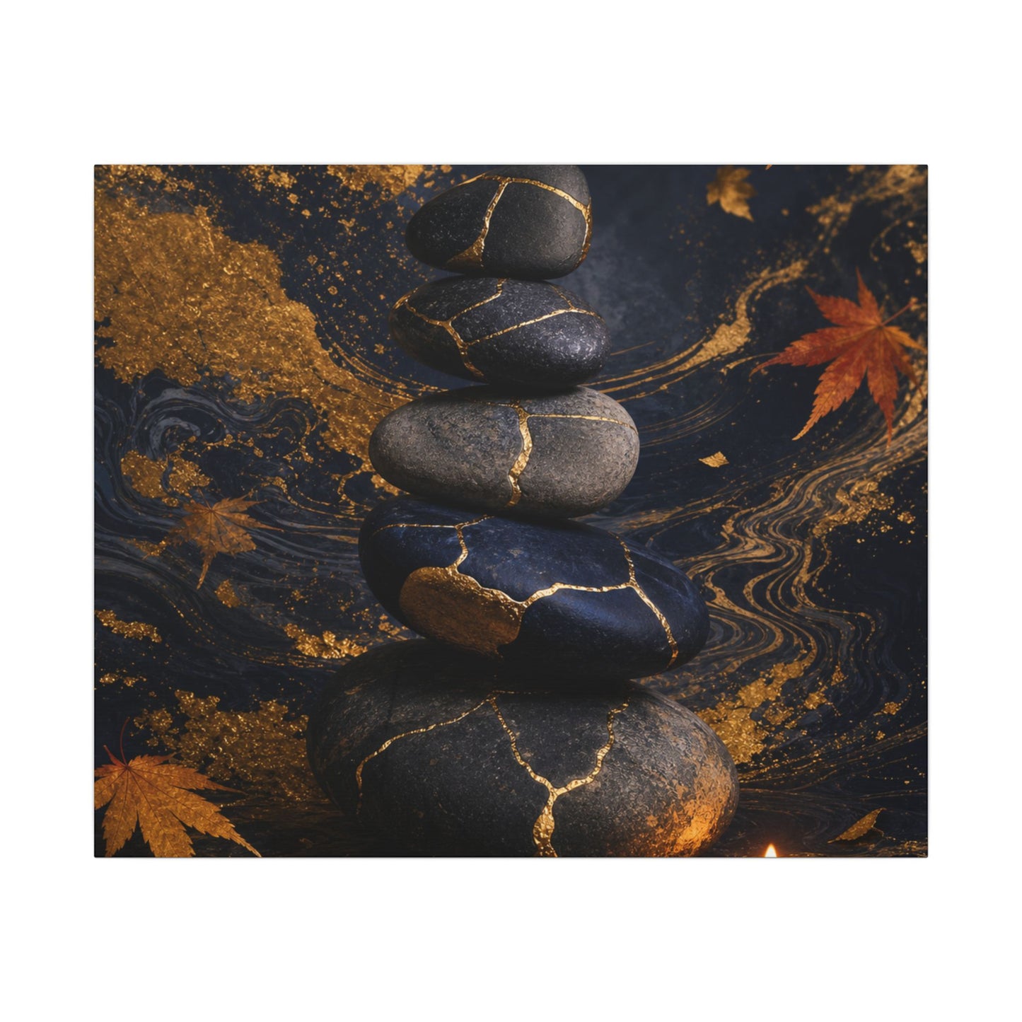 River Stones Autumn Canvas Art | Kintsugi Artful Design