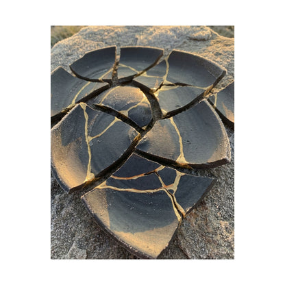 Broken Pottery Wall Art Print | Winter Kintsugi Gold Vein Art