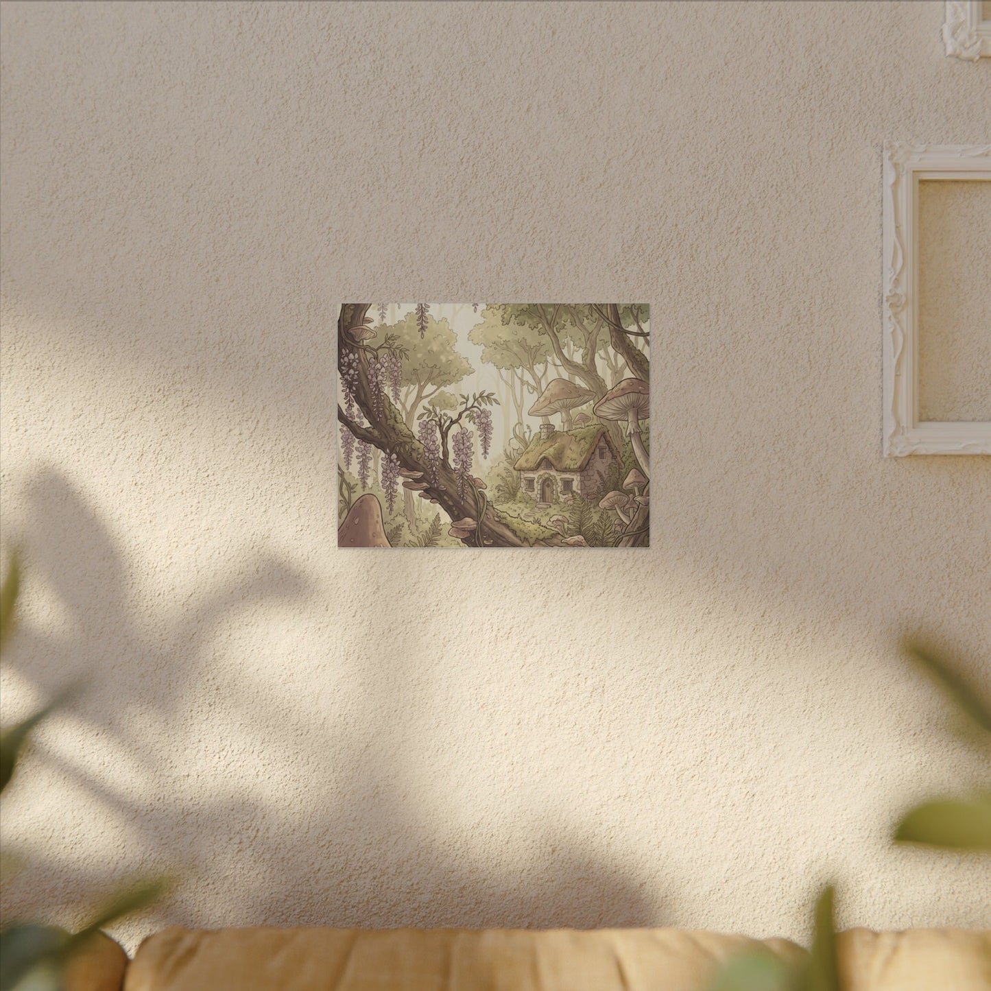 Summer Wisteria Mushroom Illustration Canvas Art | Enchanting Decor