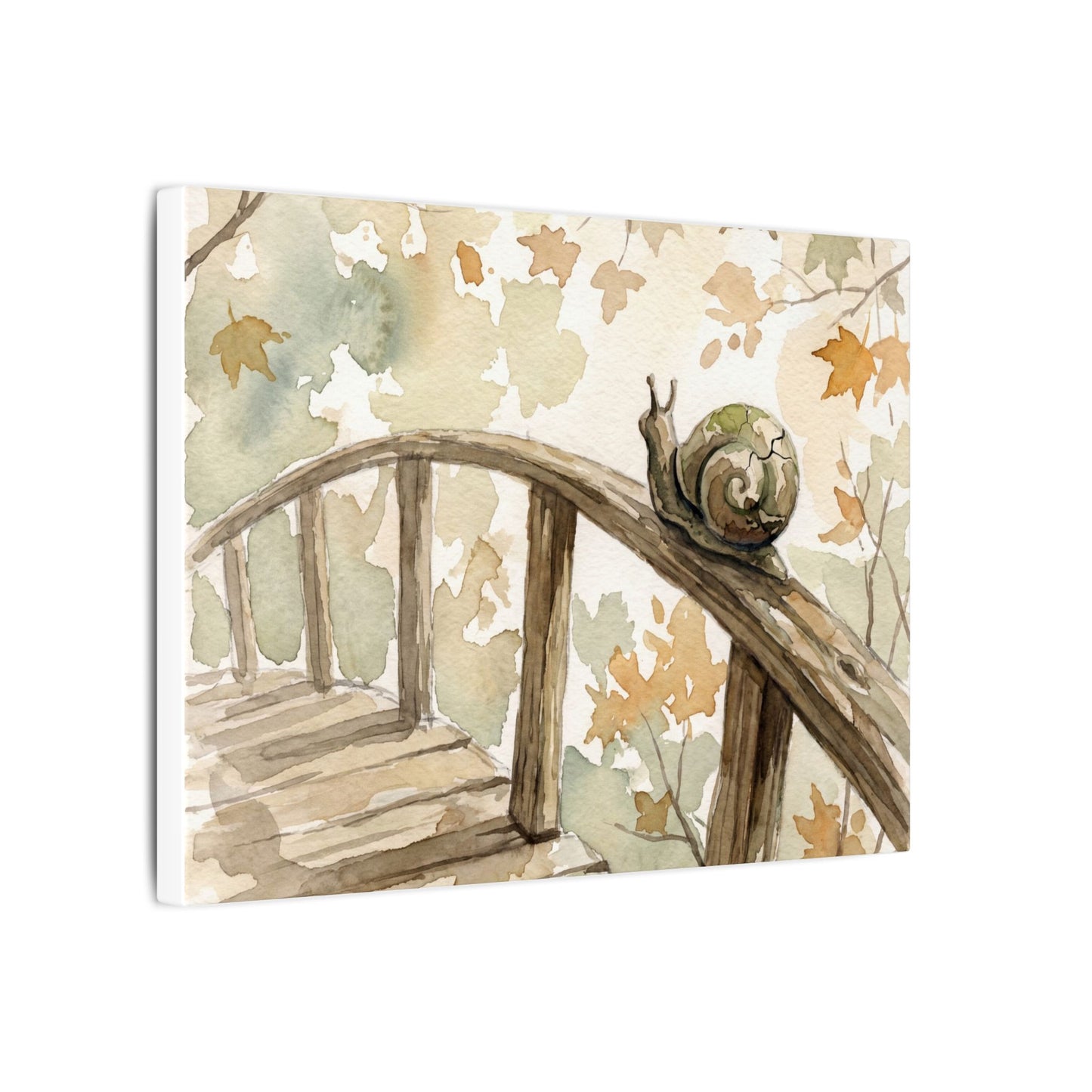 Wooden Bridge Canvas Art | Autumn Japandi Watercolor Art