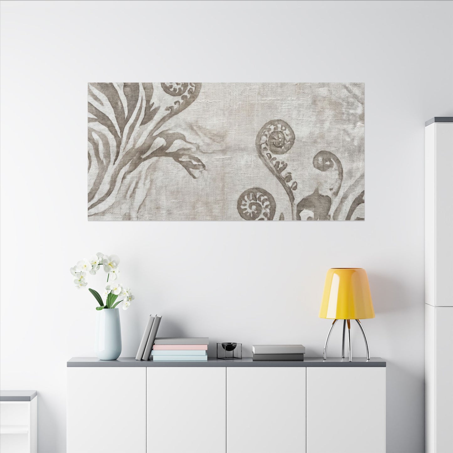 Japandi Fern Unfurling in Overcast | Japanese Pattern Canvas Art