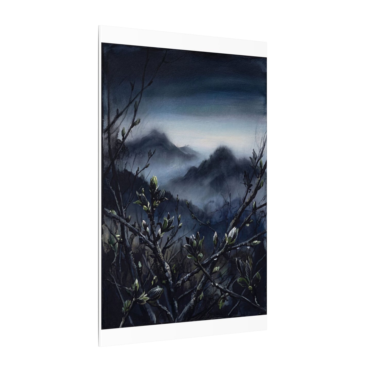 Mountain Mist Spring Canvas Art | Dark Japandi Atmospheric Design