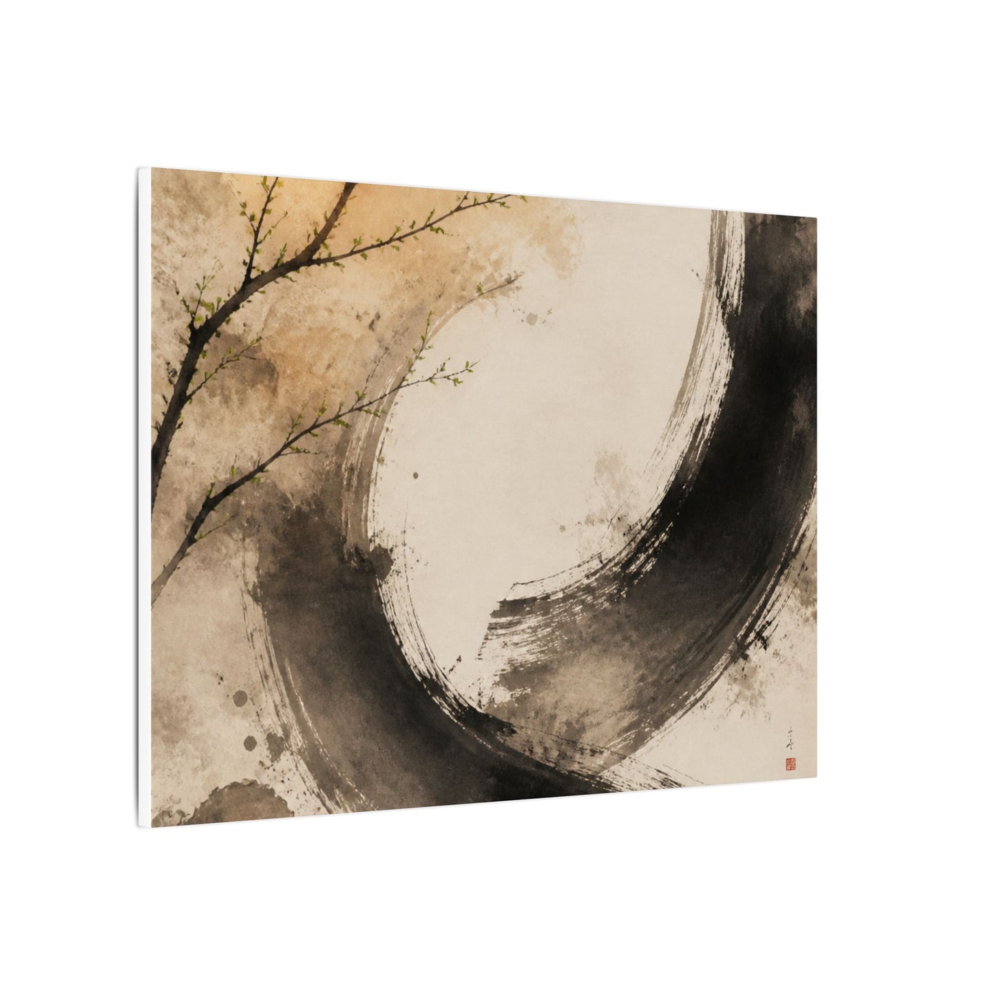 Japandi Ink Brushstroke in Golden Hour | Watercolor Canvas Art