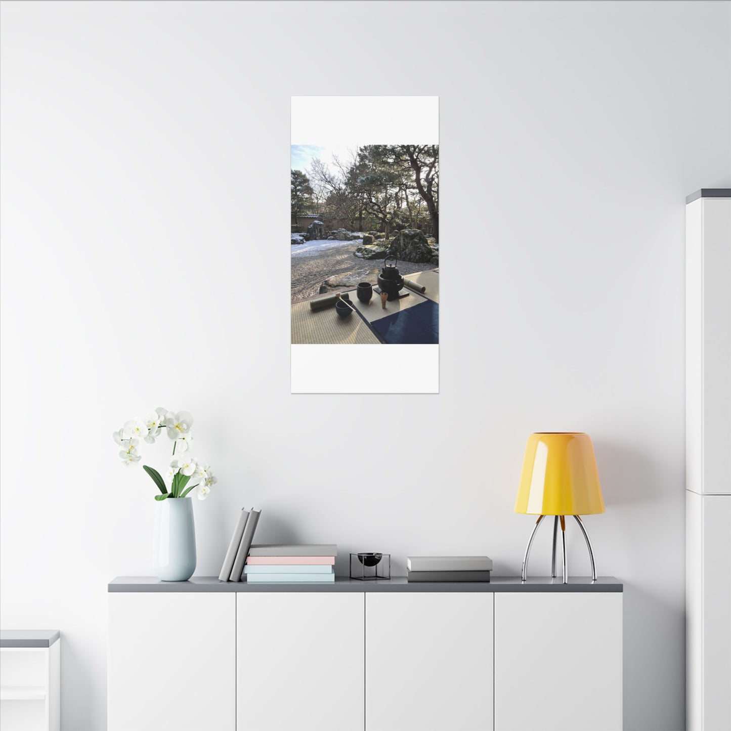 Winter Tea Ceremony Karesansui Canvas Art | Serene Decor