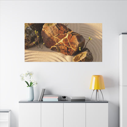 Kanso Rock Garden Canvas Art - Kintsugi Crackle Gold