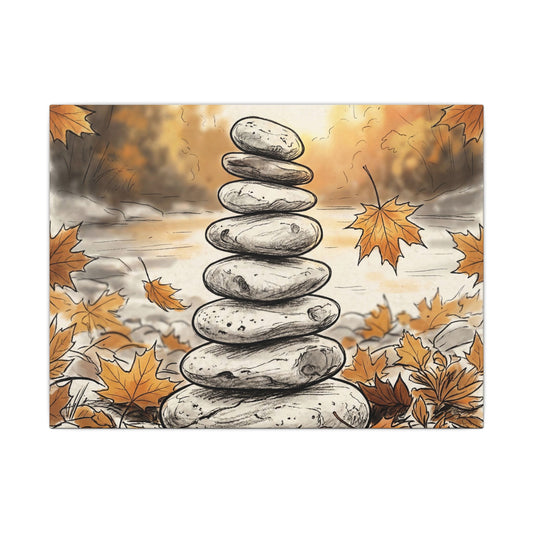 Earthy River Stones Canvas Art - Minimal Line Japandi Art Print