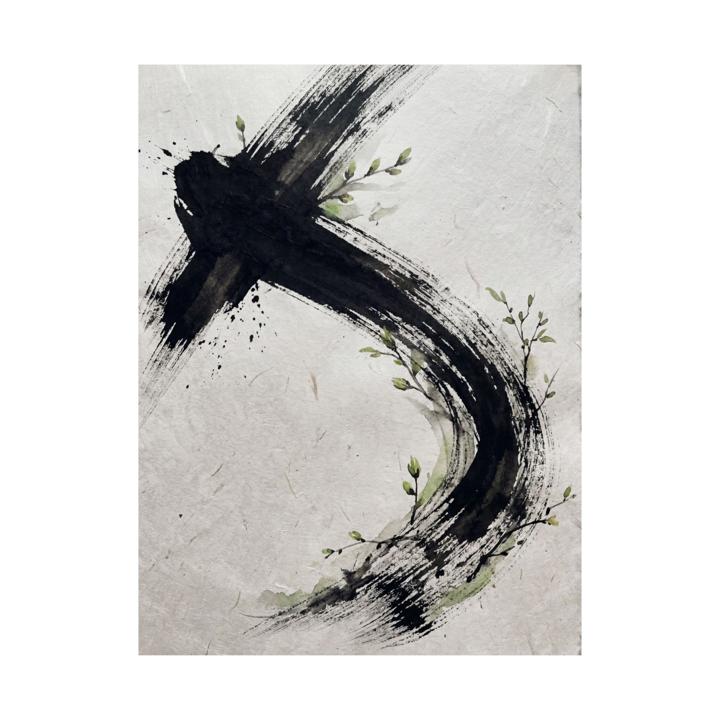 Dark Japandi Ink Brushstroke in Dawn | Moody Minimal Wall Art Print