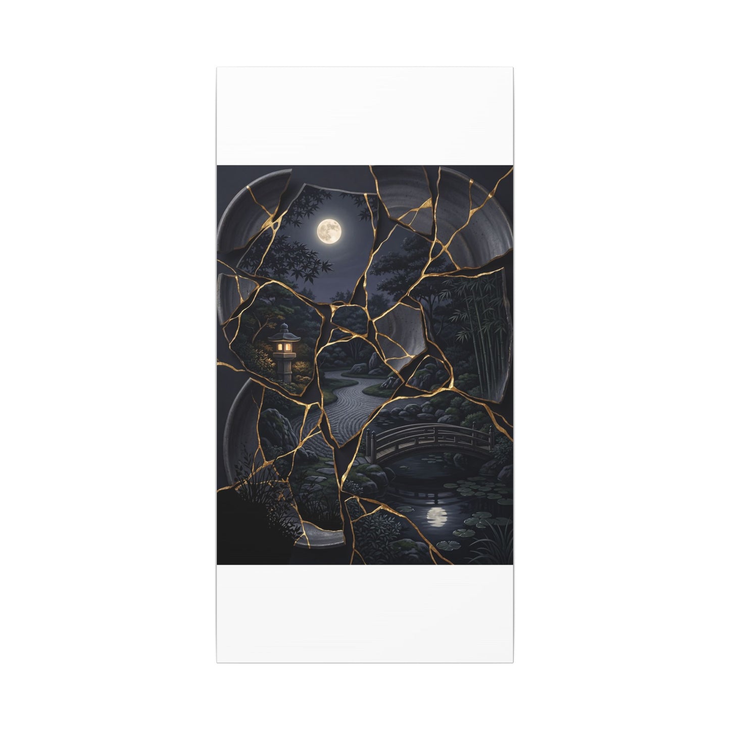 Kintsugi Moonlit Garden in Golden Hour | Gold Repair Canvas Art