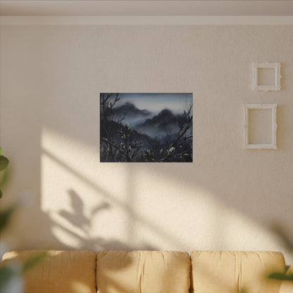 Mountain Mist Spring Canvas Art | Dark Japandi Atmospheric Design