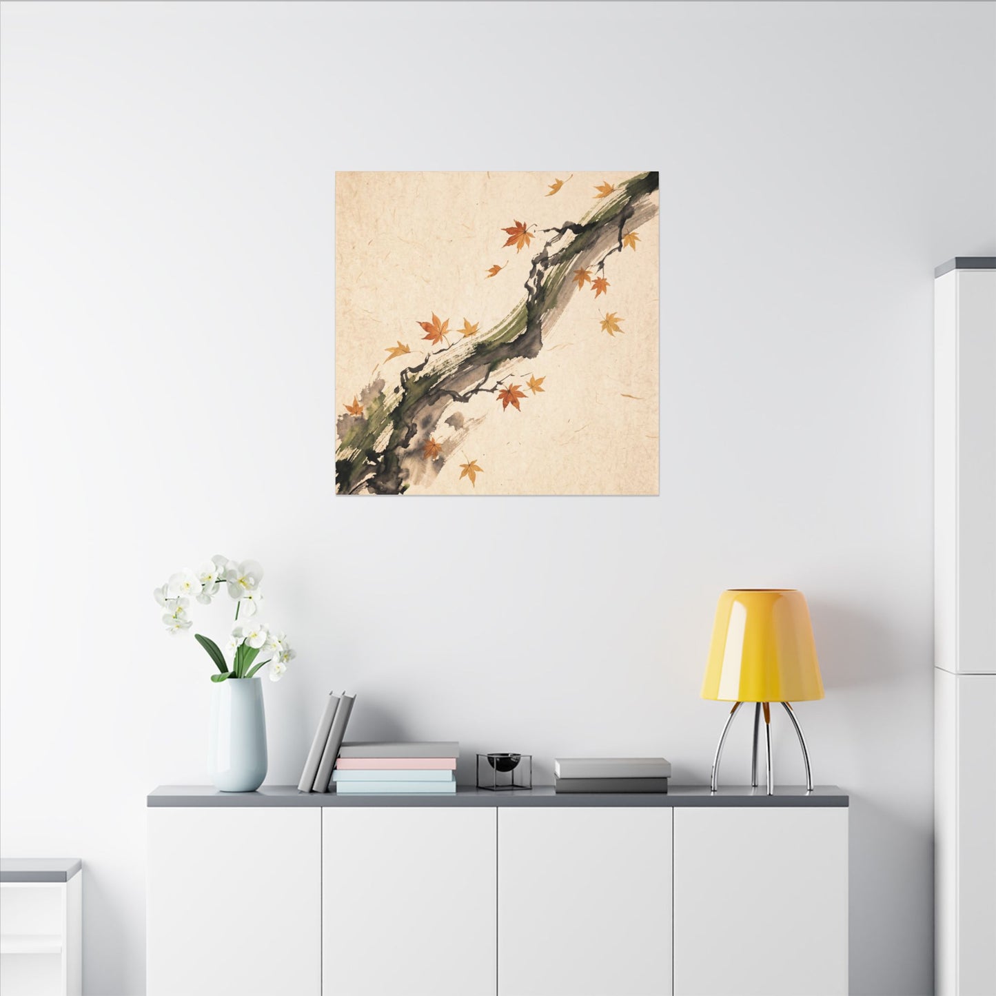 Ink Brushstroke Autumn Canvas Art | Zen Calm Design