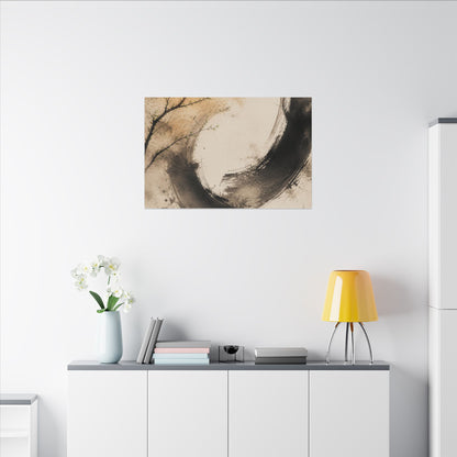 Japandi Ink Brushstroke in Golden Hour | Watercolor Canvas Art