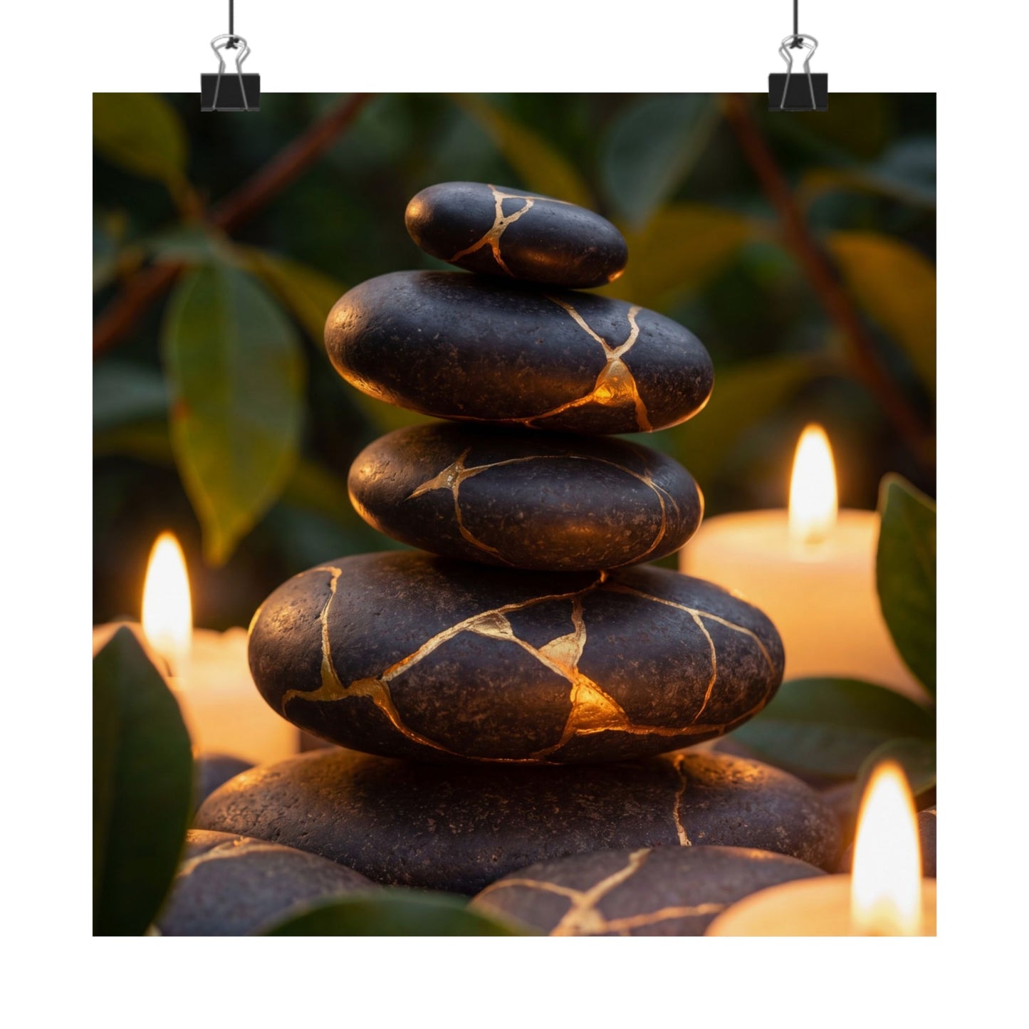 Summer River Stones Gold Vein Wall Art Print | Healing Decor Art Print