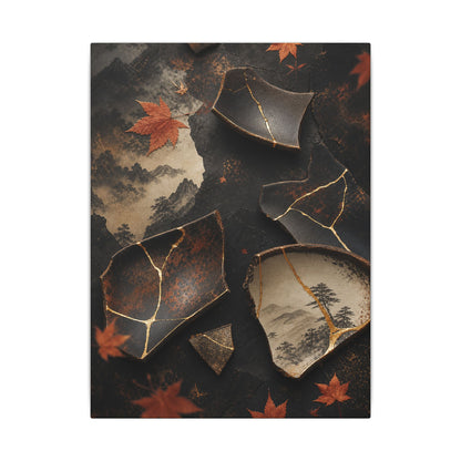 Broken Pottery Gold Vein Canvas Art | Philosophical Kintsugi Art