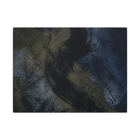Shibui Ink Brushstroke Canvas Art - Dark Japandi Dark Texture