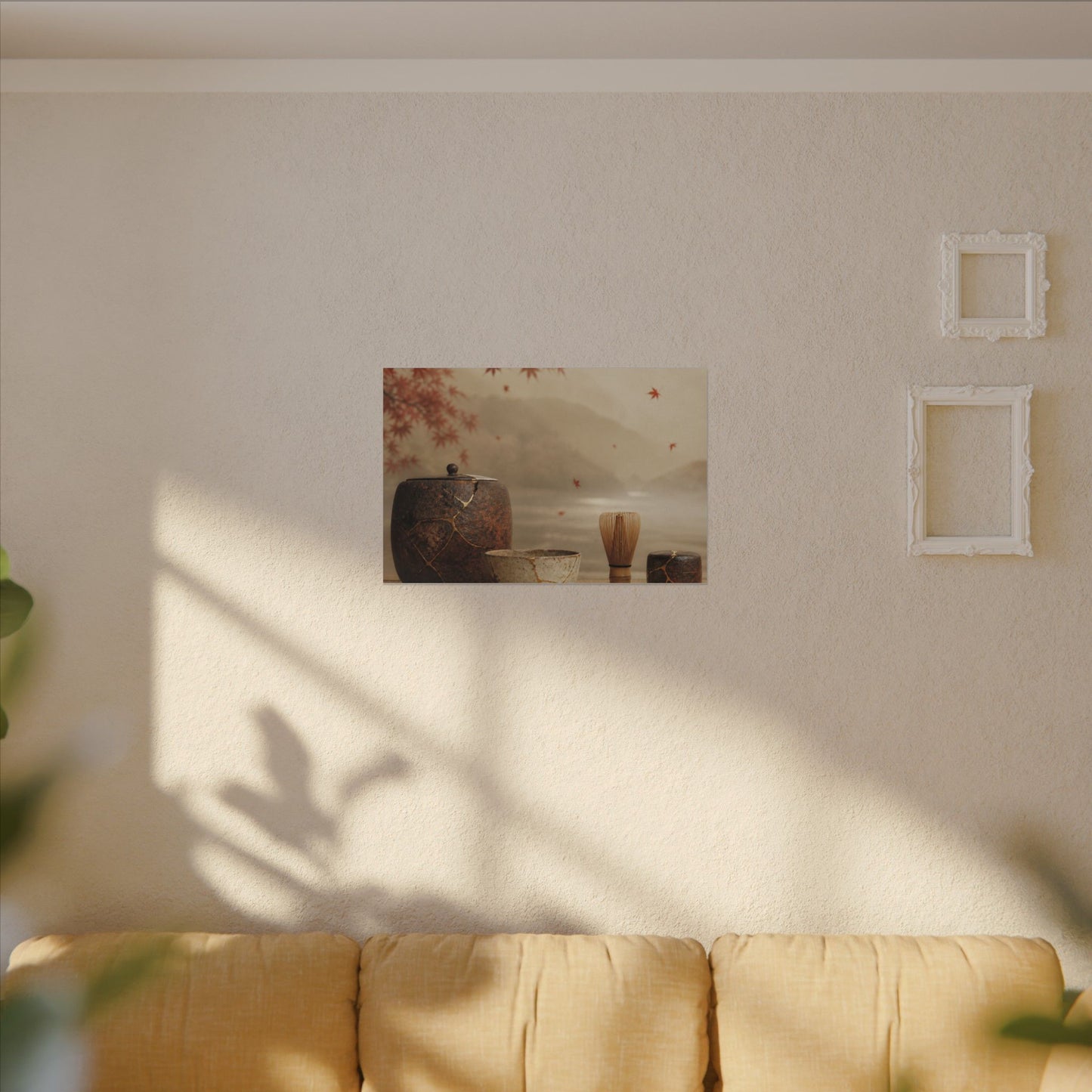 Tea Ceremony Canvas Art | Autumn Kintsugi Gold Vein Art
