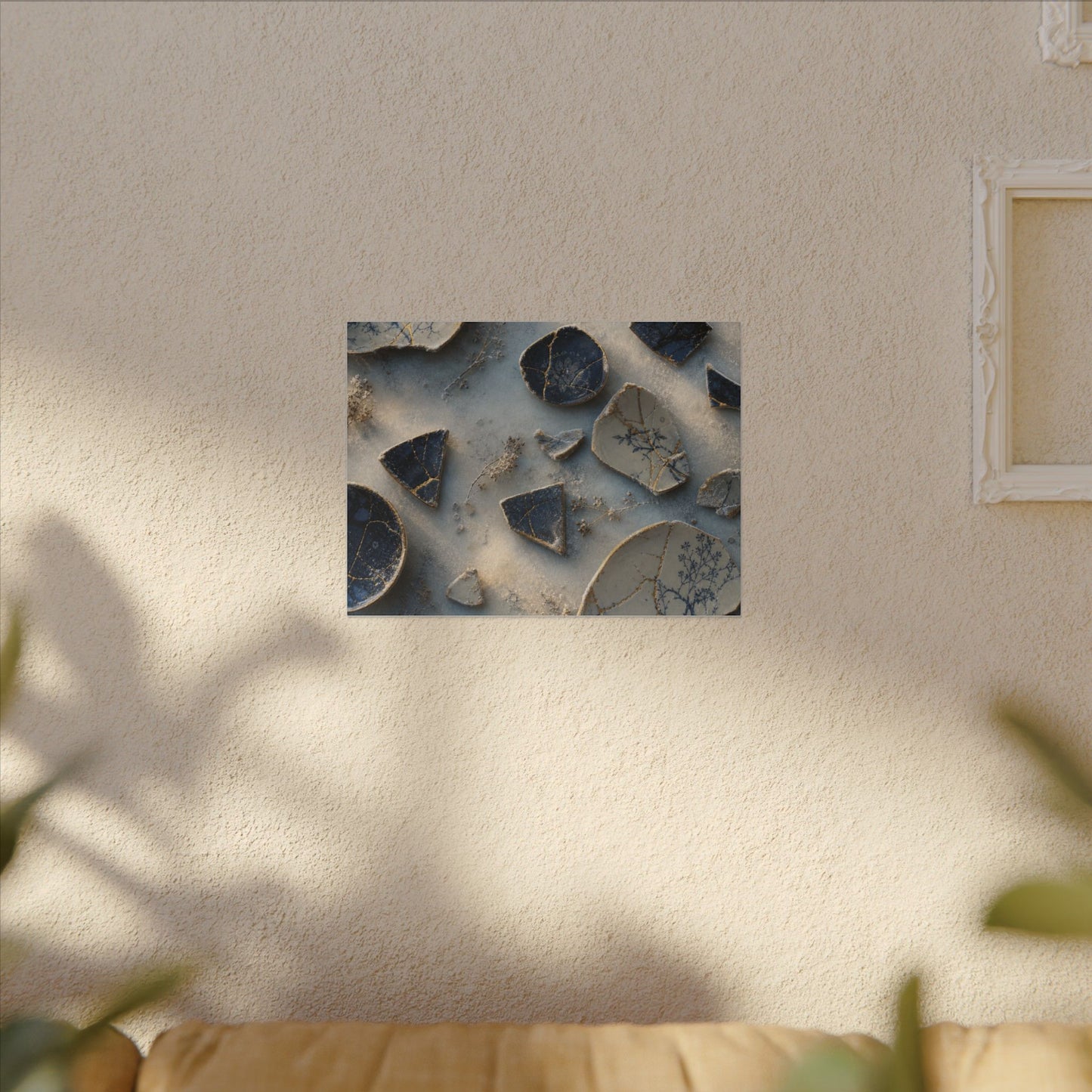Broken Pottery Canvas Art | Winter Kintsugi Gold Vein Art
