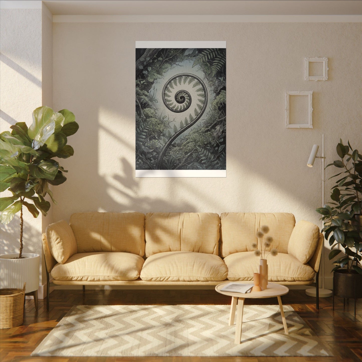 Zen Fern Unfurling in Dawn | Ukiyo E Inspired Canvas Art