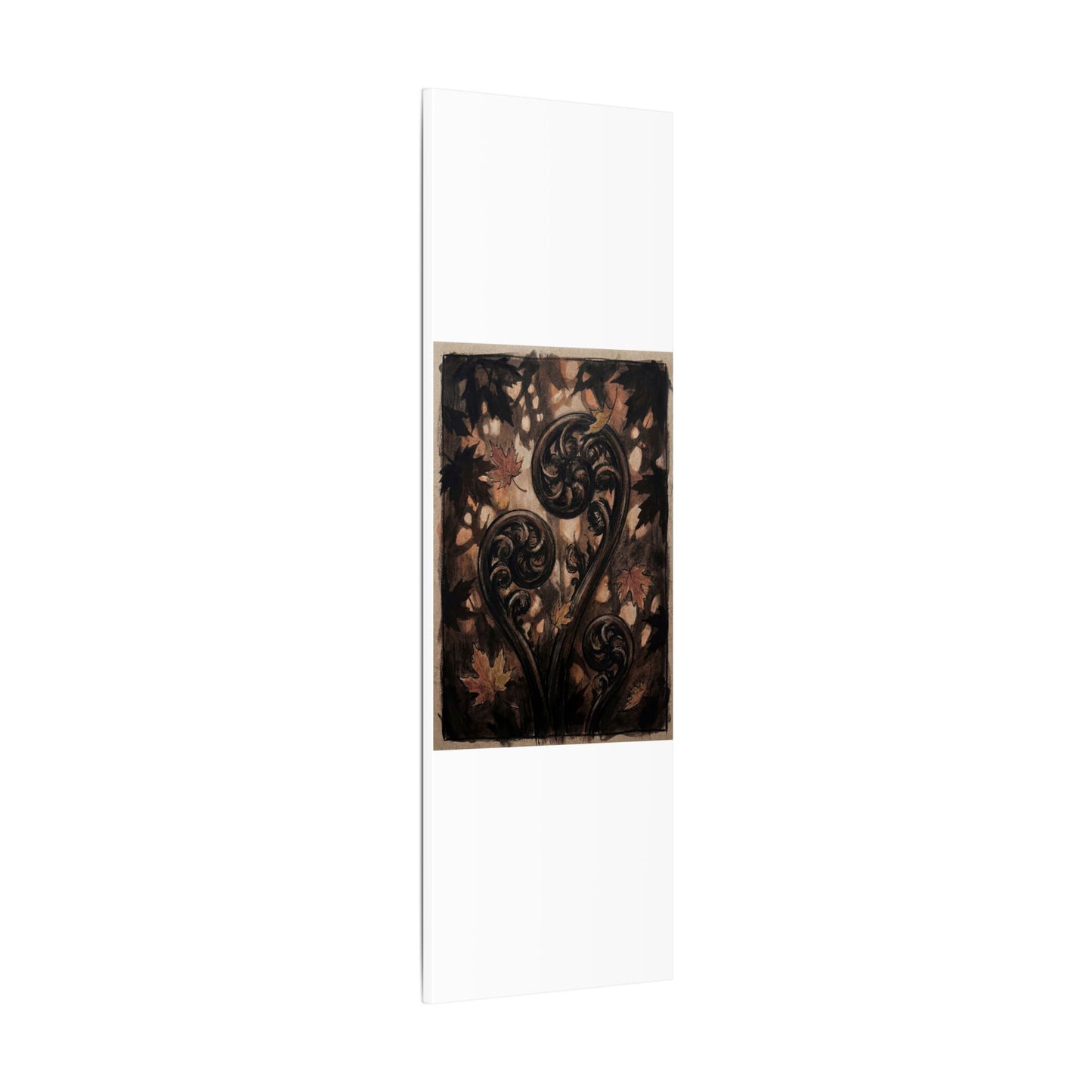 Mono No Aware Fern Unfurling Canvas Art - Dark Japandi Charcoal Ink