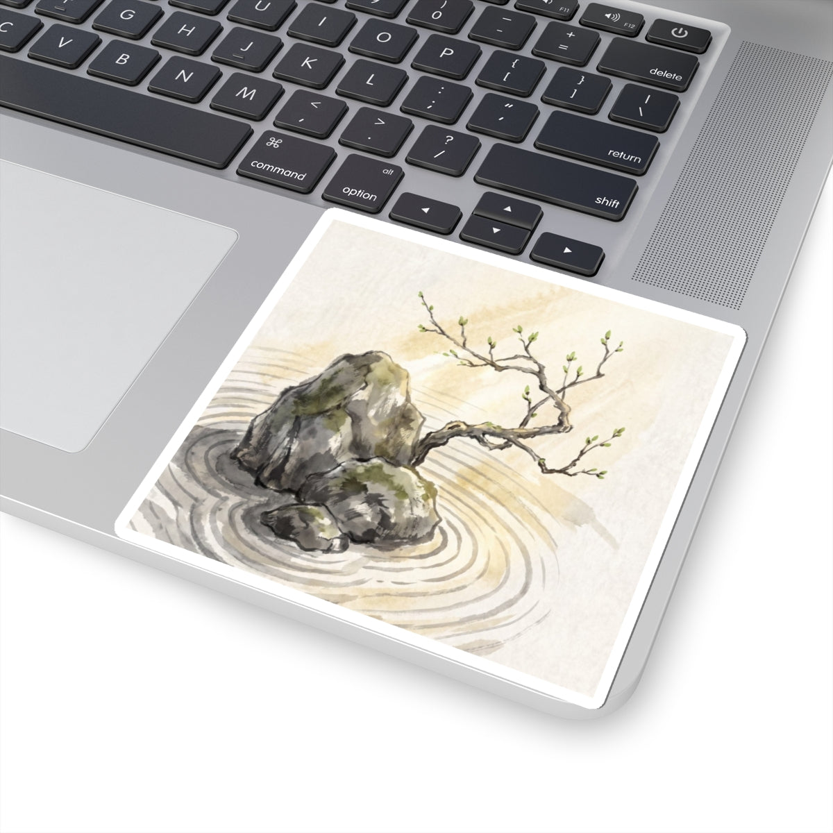 Zen Rock Garden in Golden Hour | Sumi E Sticker Art Print