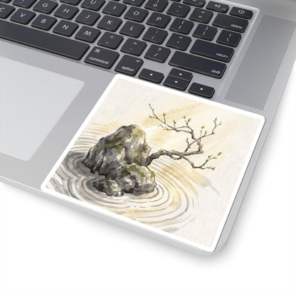 Zen Rock Garden in Golden Hour | Sumi E Sticker Art Print