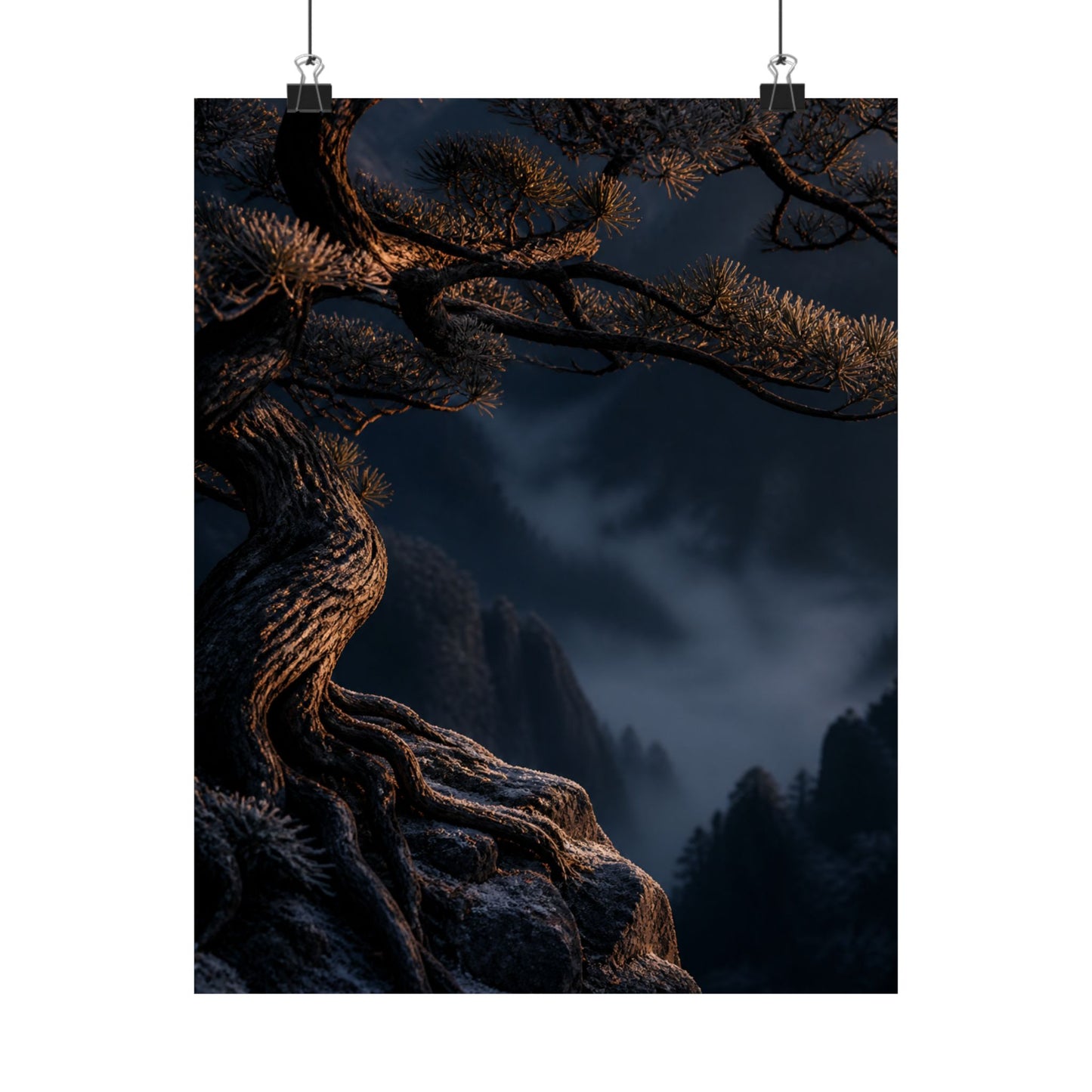 Pine Tree Shadow Zen Wall Art Print | Luxurious Dark Japandi Art