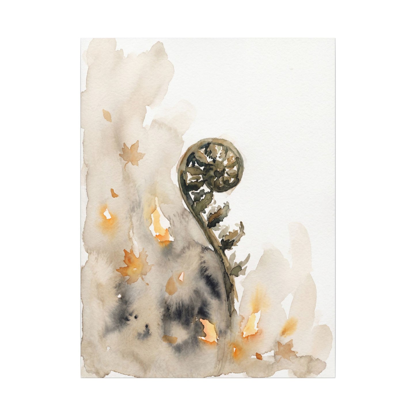 Fern Unfurling Watercolor Canvas Art | Earthy Japandi Art