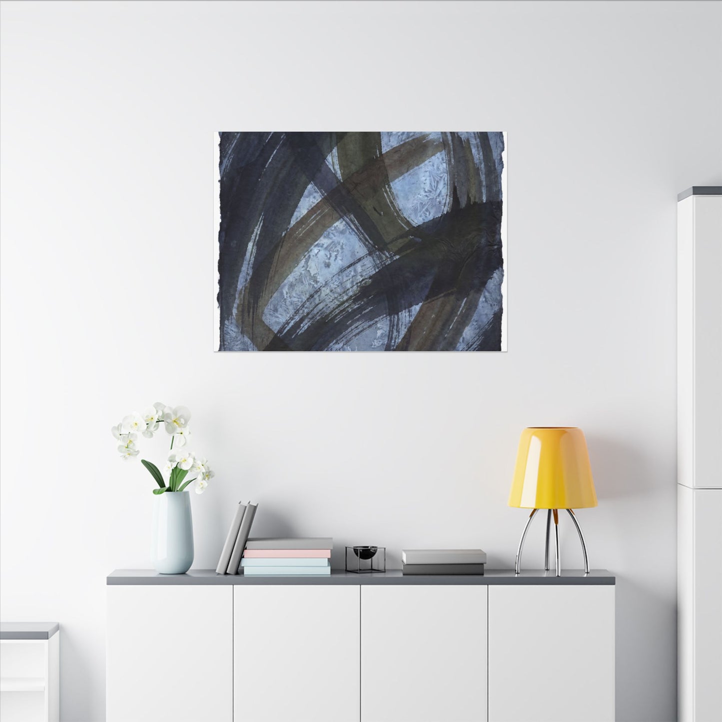 Ink Brushstroke Canvas Art | Winter Dark Japandi Shadow Zen Art