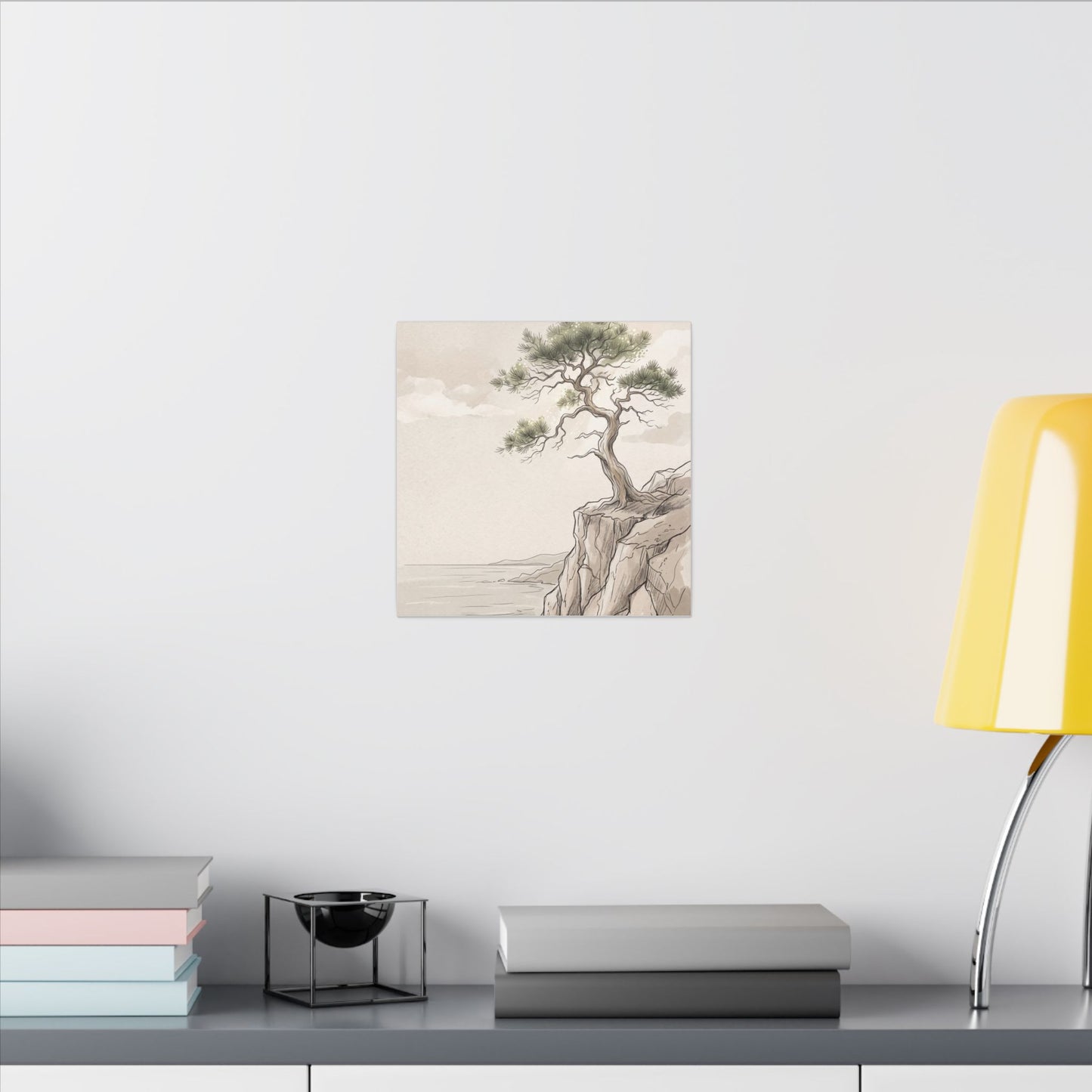Japandi Pine Tree in Dappled | Minimal Line Canvas Art