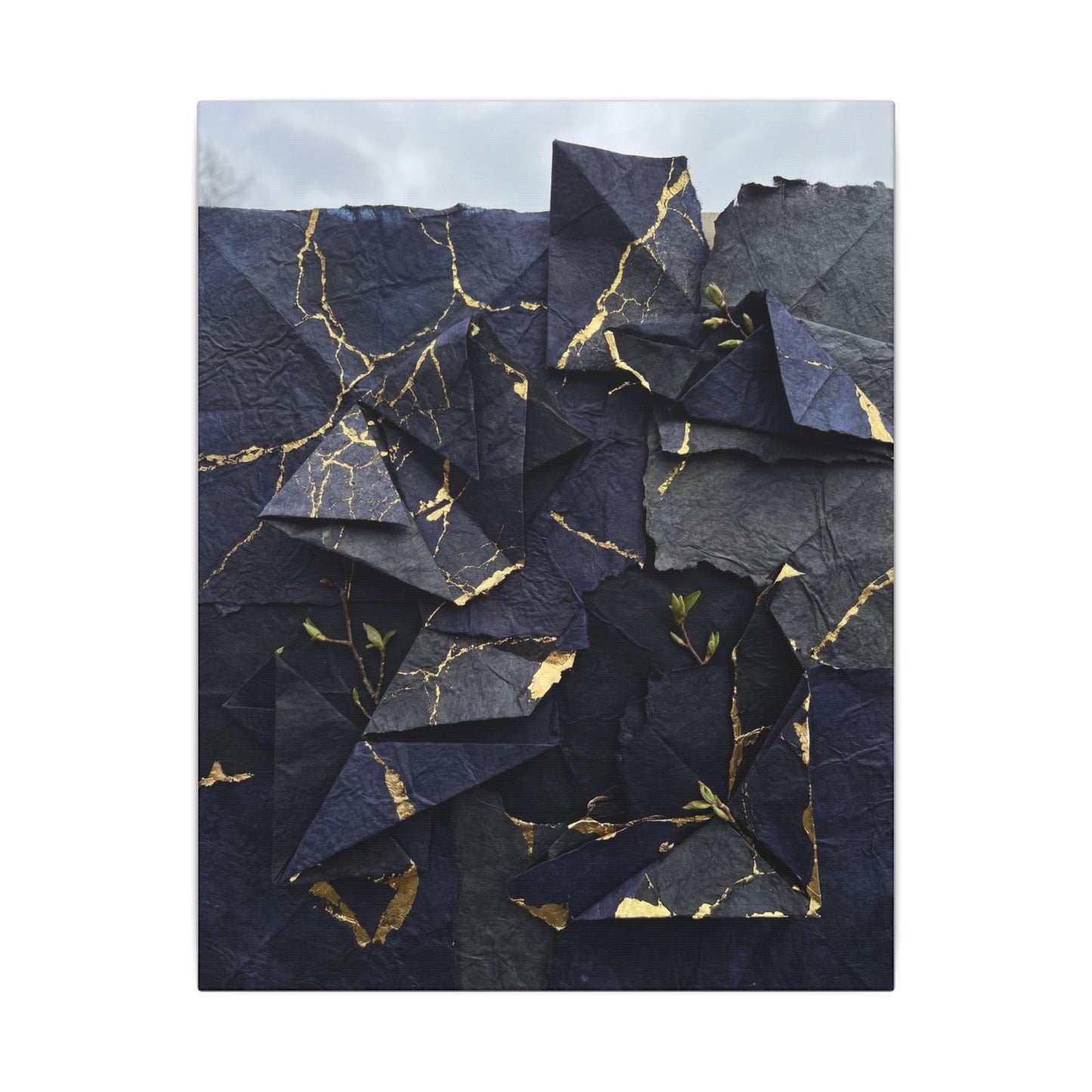 Beautiful Paper Fold Canvas Art - Crackle Gold Kintsugi