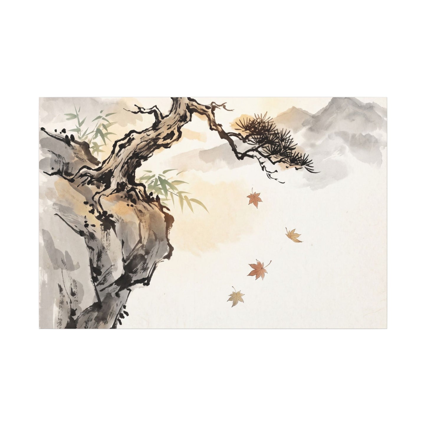 Peaceful Pine Tree Canvas Art - Sumi E Zen