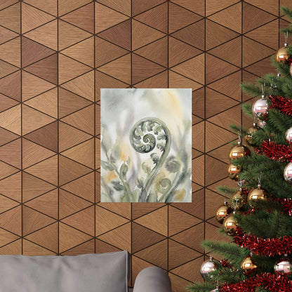 Fern Unfurling Watercolor Wall Art Print | Earthy Japandi Art