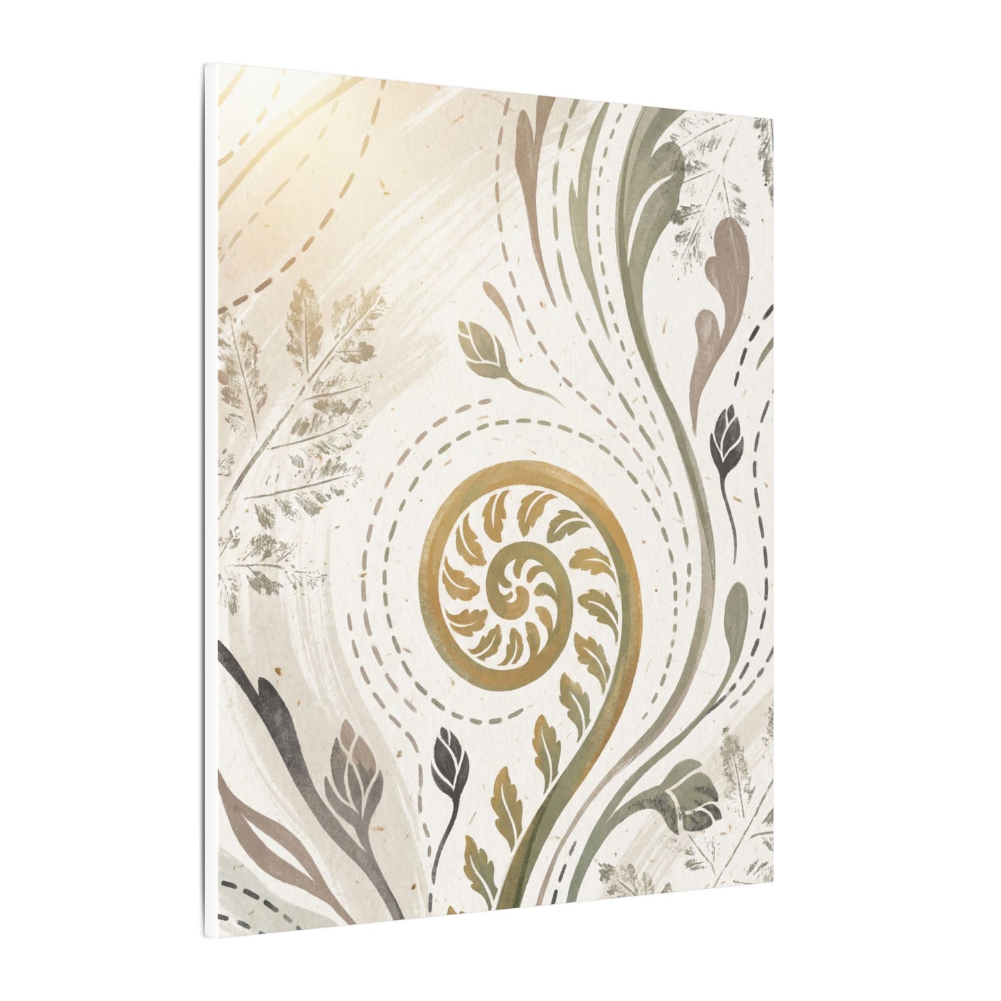 Japandi Fern Unfurling in Golden Hour | Japanese Pattern Canvas Art