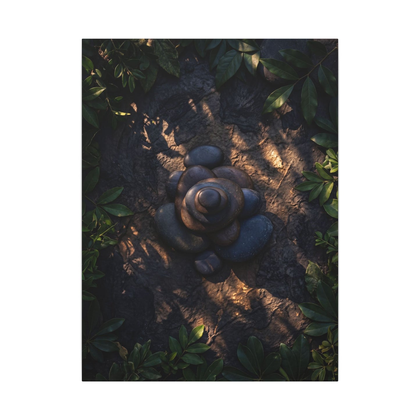 Ma River Stones Canvas Art - Dark Japandi Dark Texture