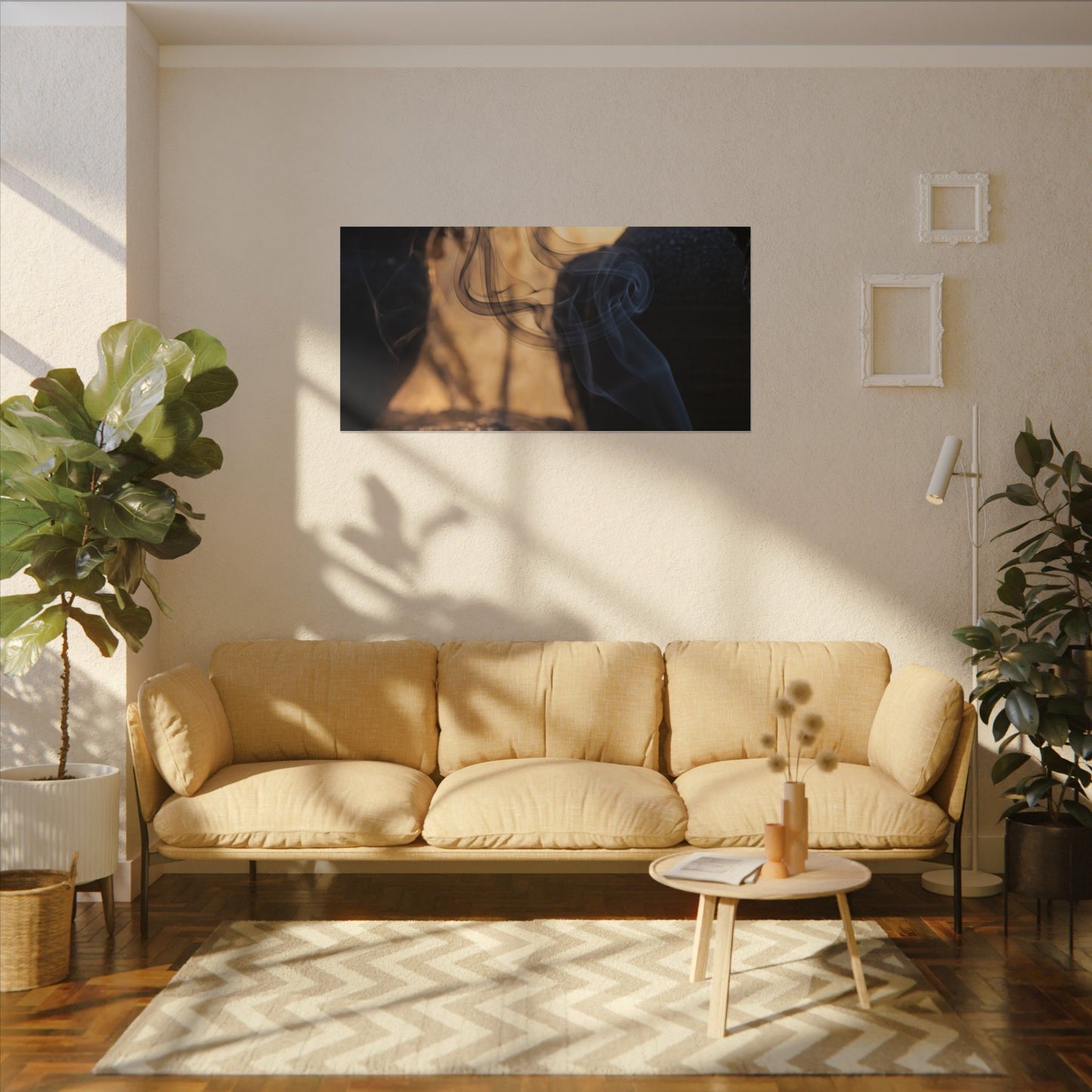 Incense Smoke Canvas Art | Winter Dark Japandi Shadow Zen Art