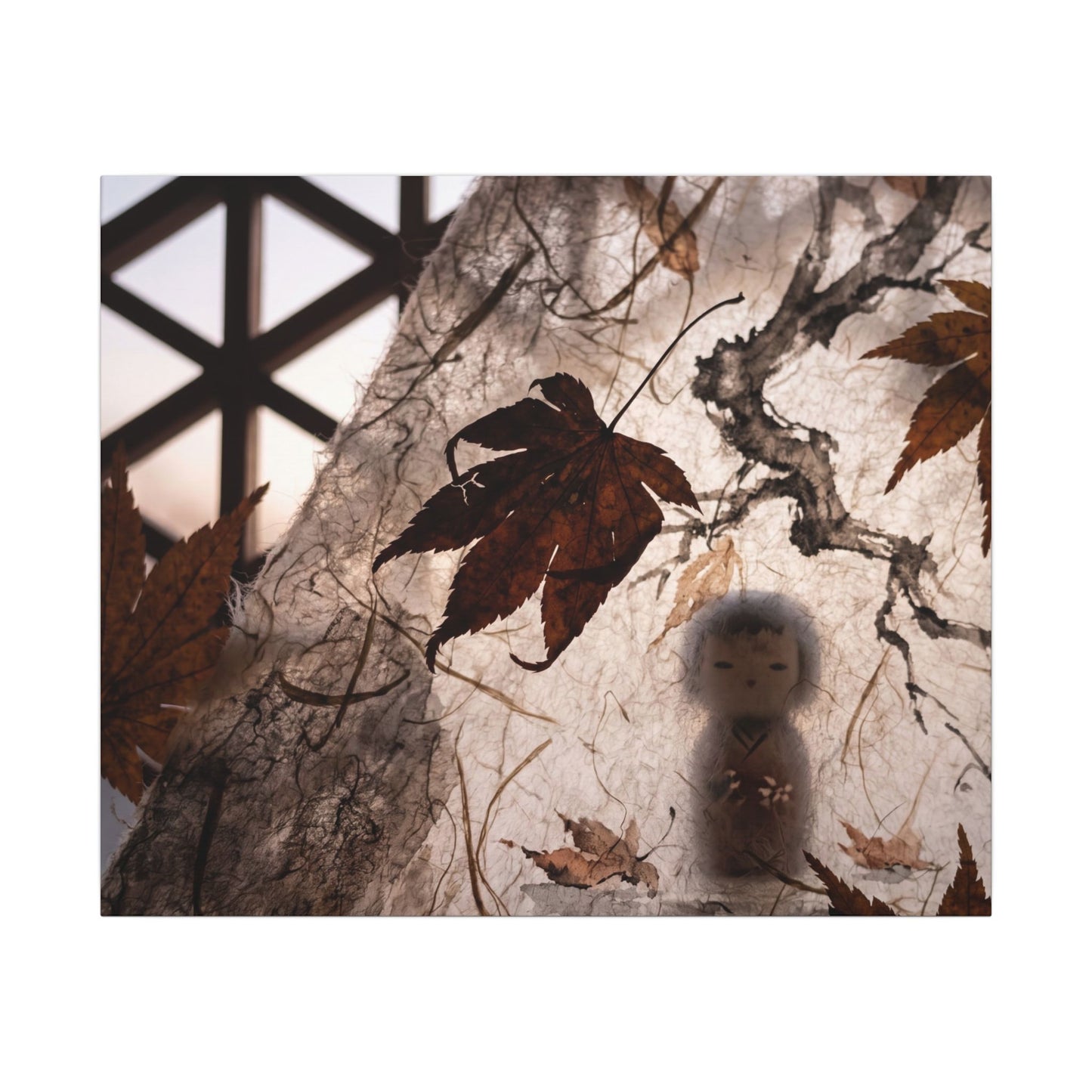 Shoji Screen Autumn Canvas Art | Dark Japandi Atmospheric Design