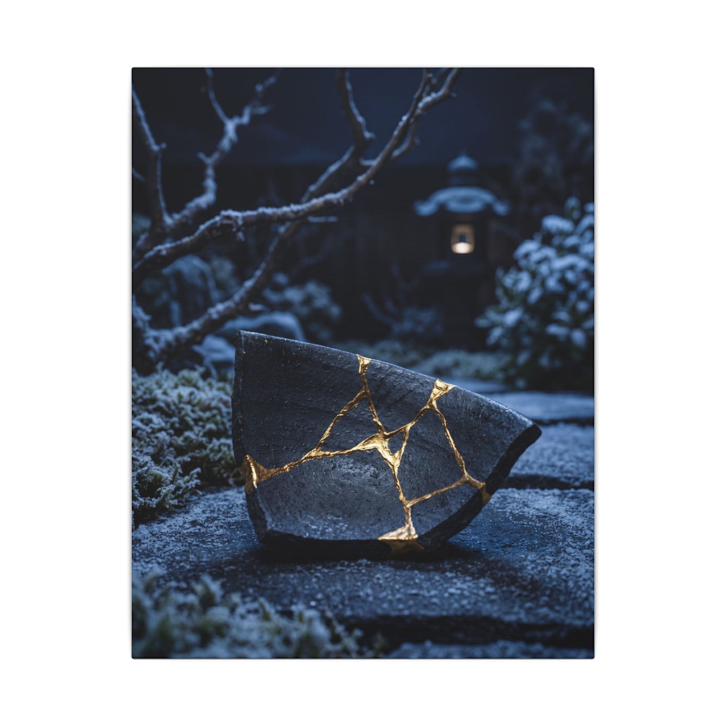 Moonlit Garden Winter Canvas Art | Kintsugi Artful Design