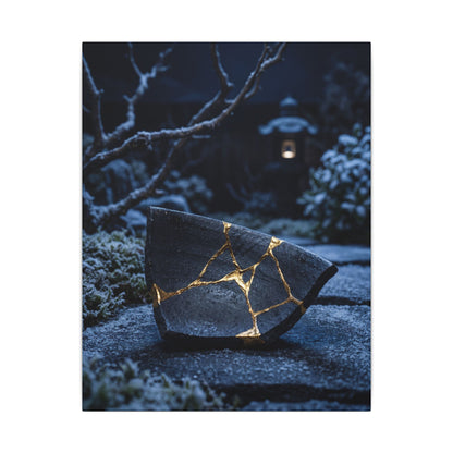 Moonlit Garden Winter Canvas Art | Kintsugi Artful Design