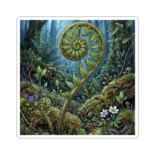 Cozy Fern Unfurling Sticker - Vintage Botanical Cottagecore Art Print