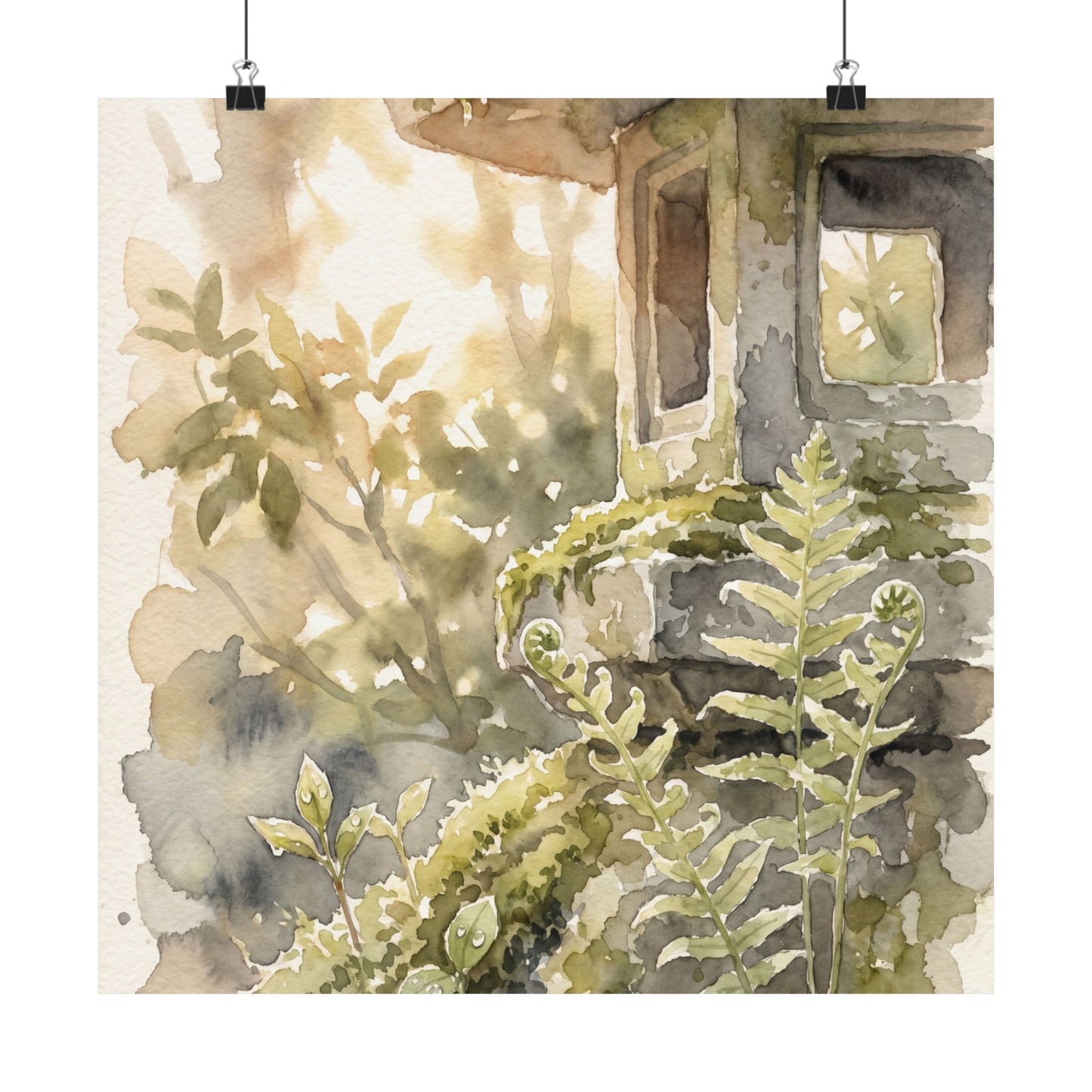 Seijaku Stone Lantern Wall Art Print - Japandi Watercolor