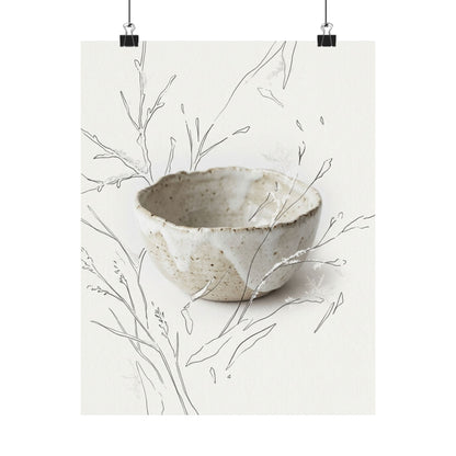 Japandi Ceramic Bowl in Overcast | Minimal Line Wall Art Print