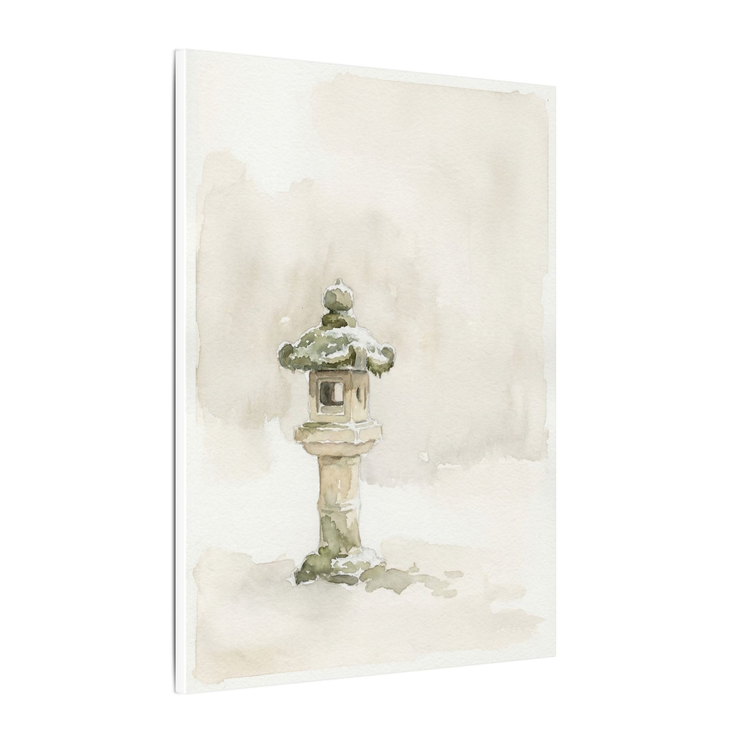 Stone Lantern Winter Canvas Art | Japandi Earthy Design