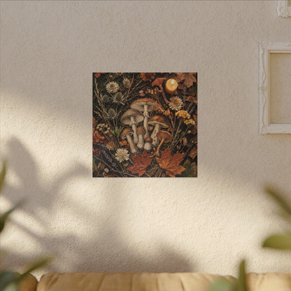 Autumn Dried Flowers Mushroom Illustration Canvas Art | Earthy Decor