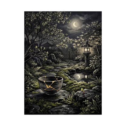 Kintsugi Moonlit Garden in Dappled | Gold Repair Wall Art Print
