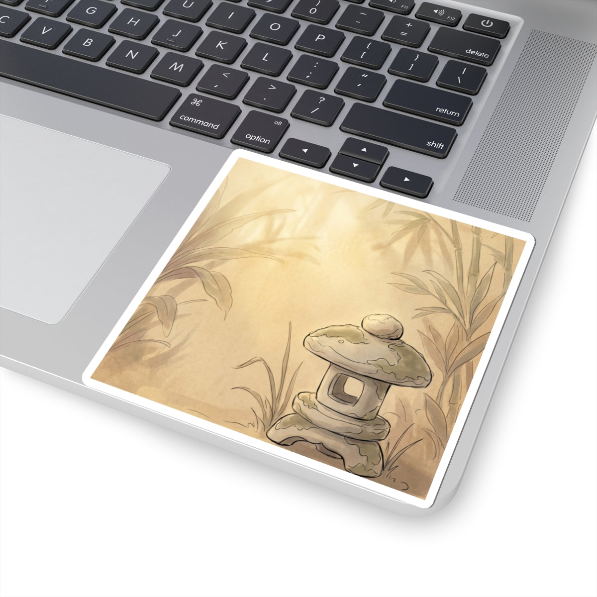 Stone Lantern Minimal Line Sticker | Neutral Japandi Art