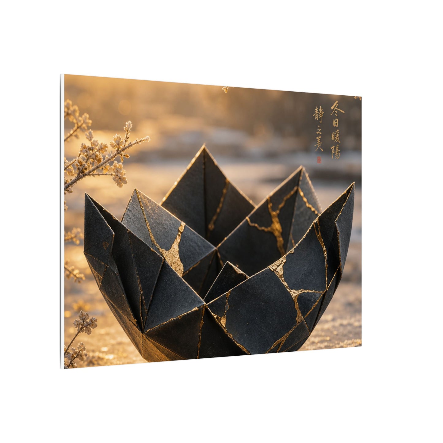 Kintsugi Paper Fold in Golden Hour | Gold Repair Canvas Art